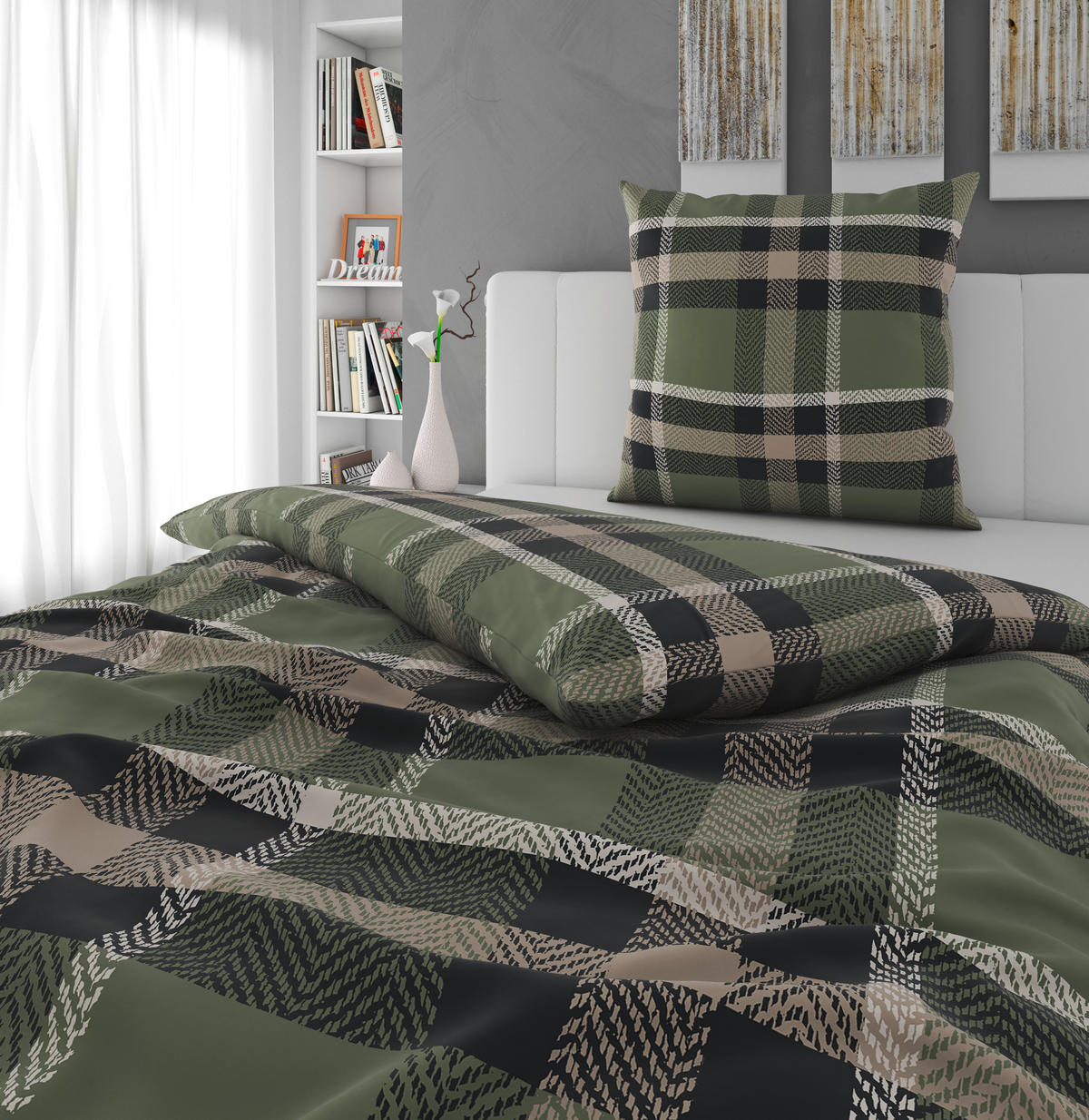 BETTWÄSCHE 2-teilig Flanell 135/200 cm  - Anthrazit/Grün, Textil (135/200cm) - Novel