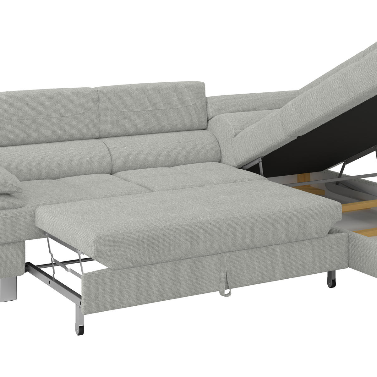 ECKSOFA in Drell Hellgrau  - Hellgrau, Modern, Textil/Metall (270/230cm) - MID.YOU