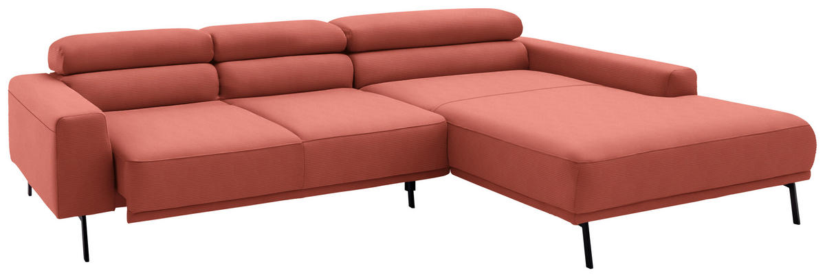 ECKSOFA Cord Koralle  - Koralle/Schwarz, Design, Textil/Metall (293/215-217cm) - Schöner Wohnen
