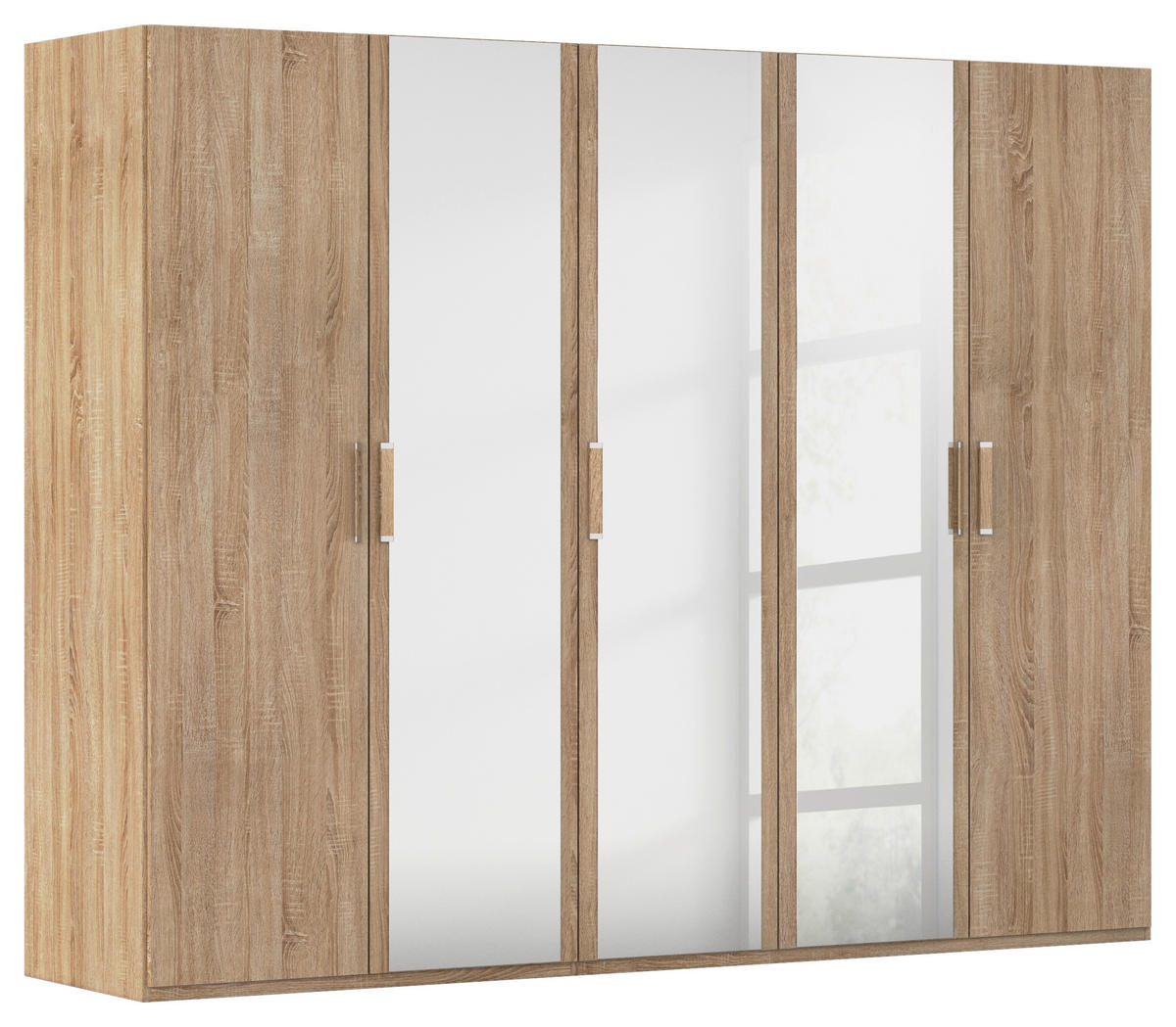 DREHTÜRENSCHRANK 251/197/60 cm,  in Sonoma Eiche, 5-türig  - Silberfarben/Sonoma Eiche, Design, Glas/Holzwerkstoff (251/197/60cm) - Novel