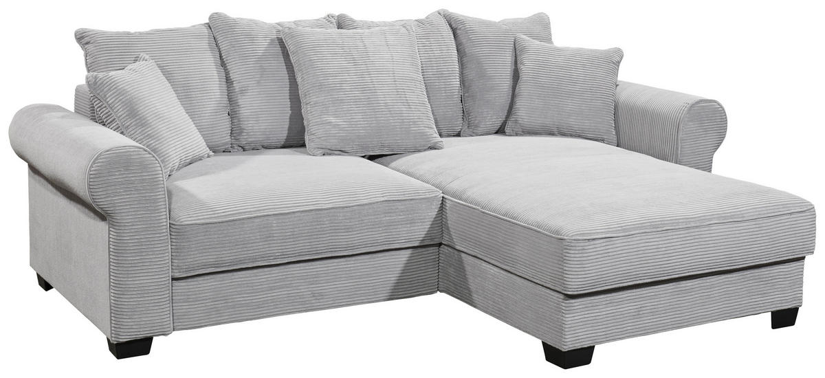 ECKSOFA in Cord Hellgrau  - Hellgrau/Schwarz, Konventionell, Kunststoff/Textil (255/185cm) - MID.YOU