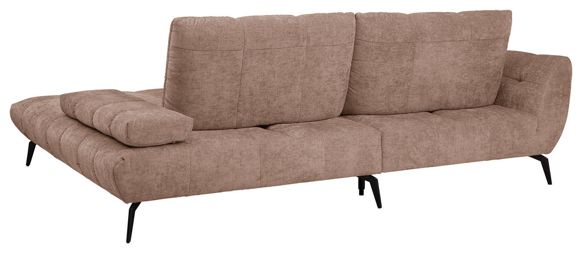ECKSOFA Hellbraun Flachgewebe Rücken echt, Sitztiefenverstellung  - Hellbraun/Schwarz, KONVENTIONELL, Textil/Metall (273/211cm) - SetOne by Musterring