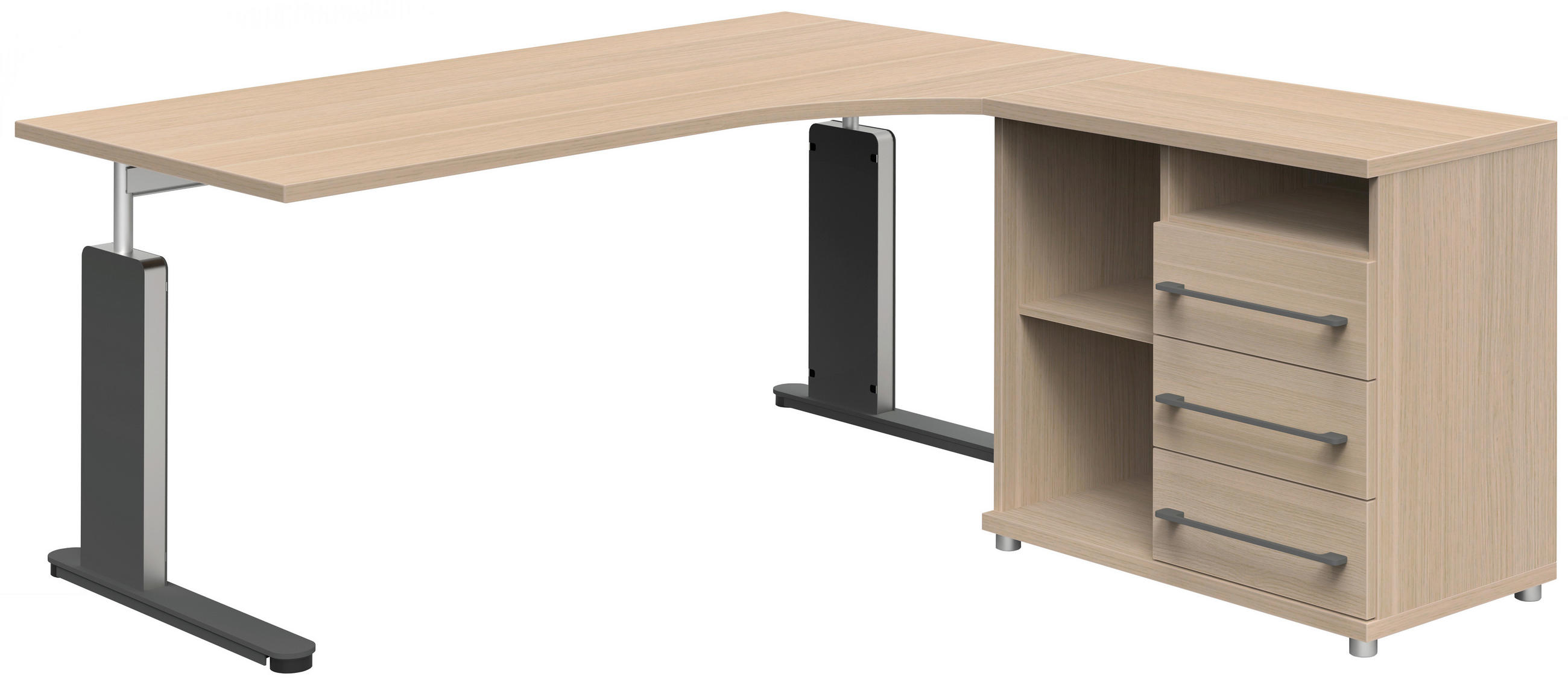 ECKSCHREIBTISCH 180/180/72-78 cm  in Grau, Eichefarben, Alufarben  - Eichefarben/Anthrazit, KONVENTIONELL, Holzwerkstoff/Metall (180/180/72-78cm) - Moderano
