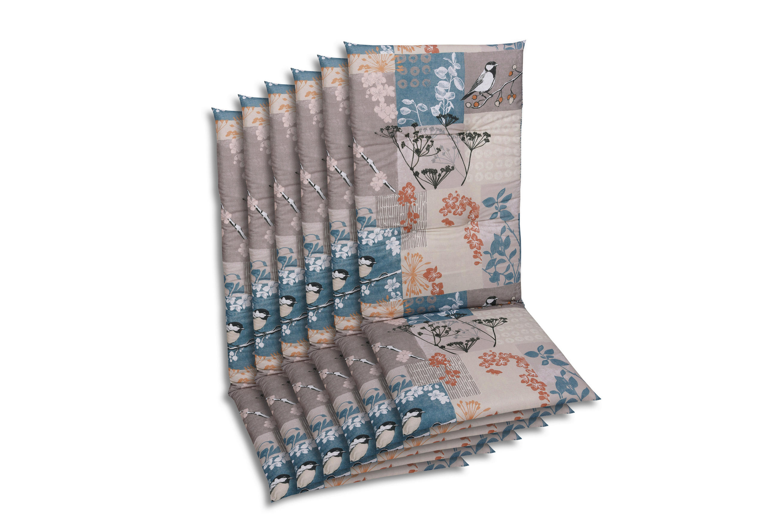 SESSELAUFLAGENSET Blätter  - Taupe/Blau, Basics, Textil (48/5/118cm)