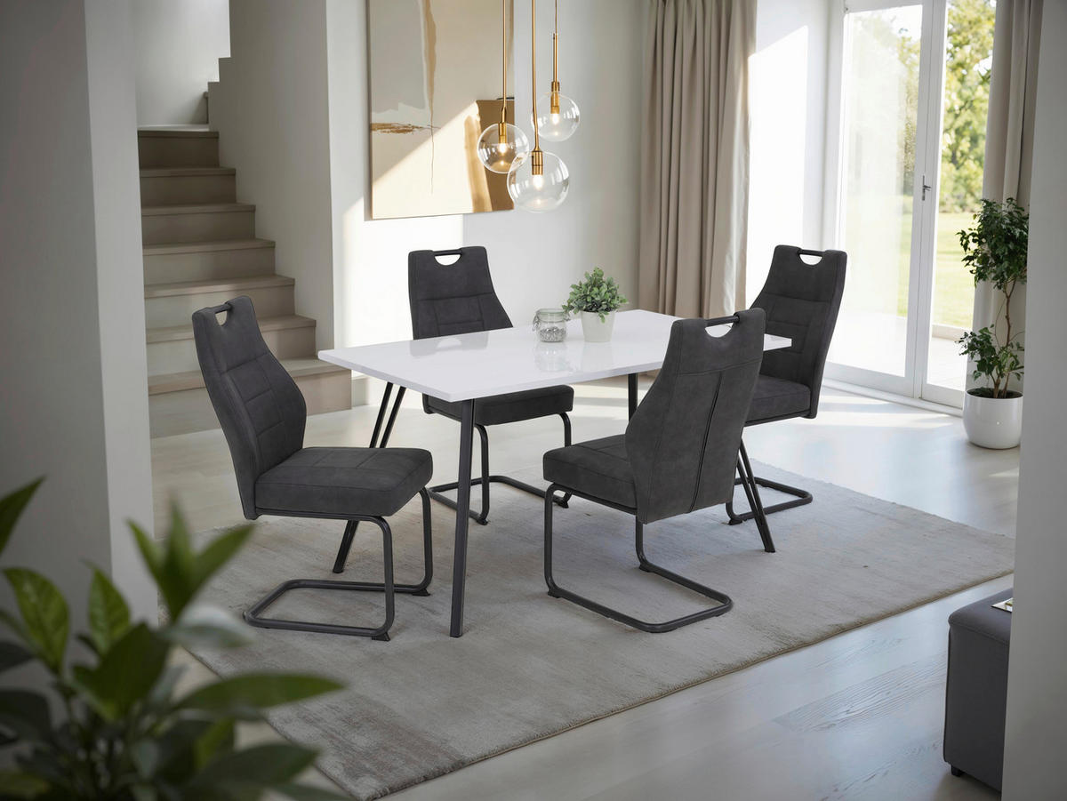 SCHWINGSTUHL-SET 4 Stück  in Stahl Mikrofaser  - Anthrazit/Grau, MODERN, Textil/Metall (44/97/65cm) - MID.YOU