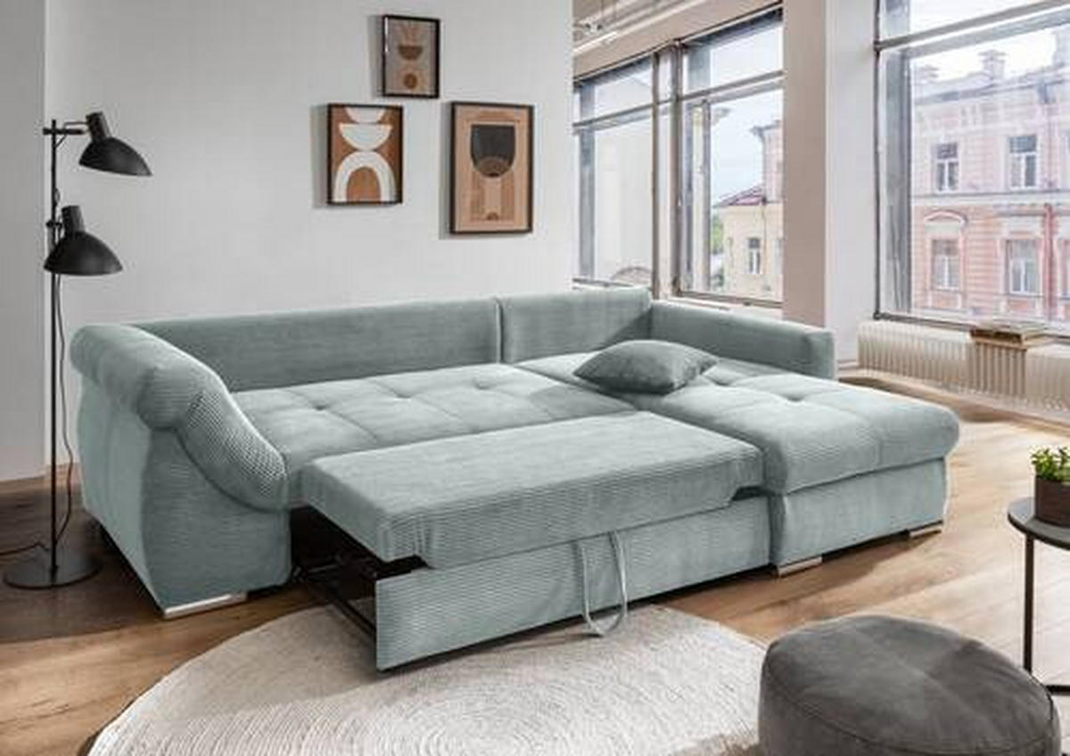 ECKSOFA Hellblau Cord  - Chromfarben/Hellblau, MODERN, Holz/Textil (302/188cm) - MID.YOU
