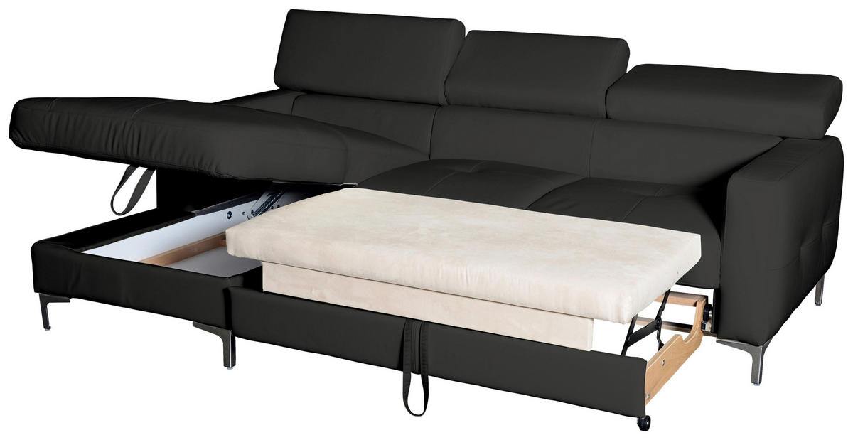 ECKSOFA in Echtleder Schwarz  - Chromfarben/Schwarz, Design, Leder/Metall (168/227cm) - Livetastic