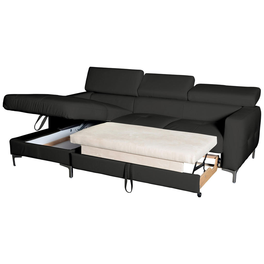 Thumbnail - Livetastic Ecksofa, Schwarz, Leder, Echtleder, Rindleder, 4-Sitzer, Ottomane links, L-Form, 227x168 cm, Made in EU, Bett...