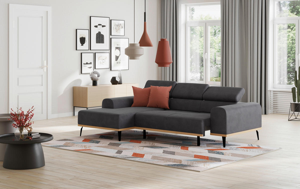 ECKSOFA Schwarz Mikrofaser  - Schwarz, KONVENTIONELL, Textil/Metall (157/244cm) - Cotta