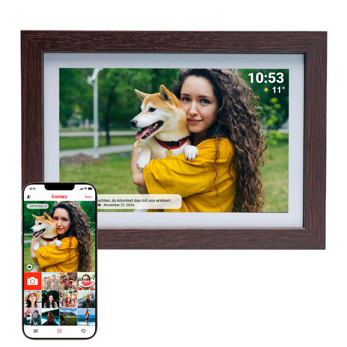 DIGITALER BILDERRAHMEN - Dunkelbraun, Design, Holz (28,9/20,8/2,5cm) - DENVER