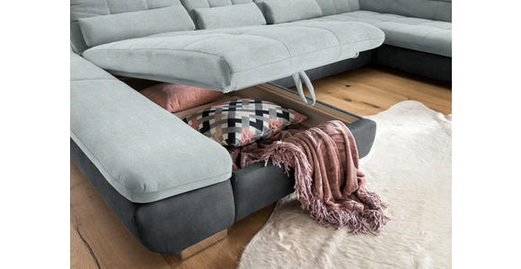 WOHNLANDSCHAFT in Mikrofaser Platinfarben  - Platinfarben/Chromfarben, Design, Kunststoff/Textil (204/350/211cm) - Xora