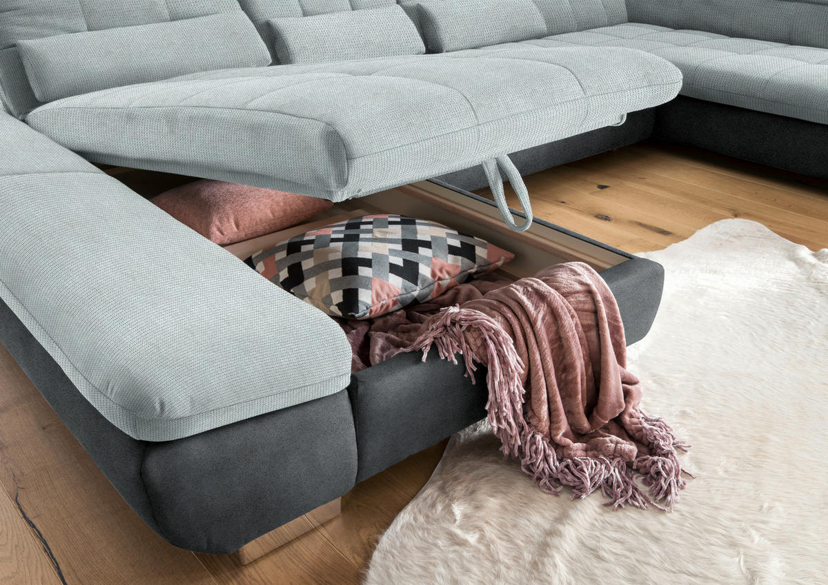 WOHNLANDSCHAFT in Mikrofaser Platinfarben  - Platinfarben/Chromfarben, Design, Kunststoff/Textil (204/350/211cm) - Xora