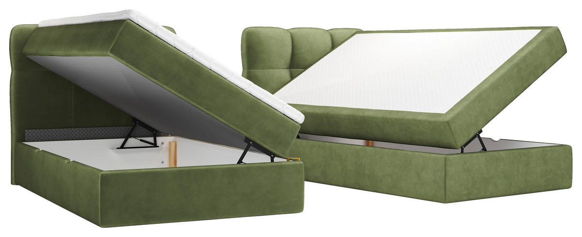 BOXBETT 240/200 cm,  in Grün, Matratze, Bettkasten, Topper, H3 = fest  - Schwarz/Grün, KONVENTIONELL, Kunststoff/Textil (240/200cm) - Chameo