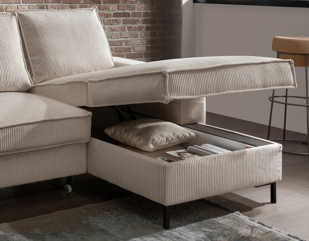 WOHNLANDSCHAFT in Cord Beige  - Beige/Schwarz, Modern, Textil/Metall (198/309/150cm) - MID.YOU