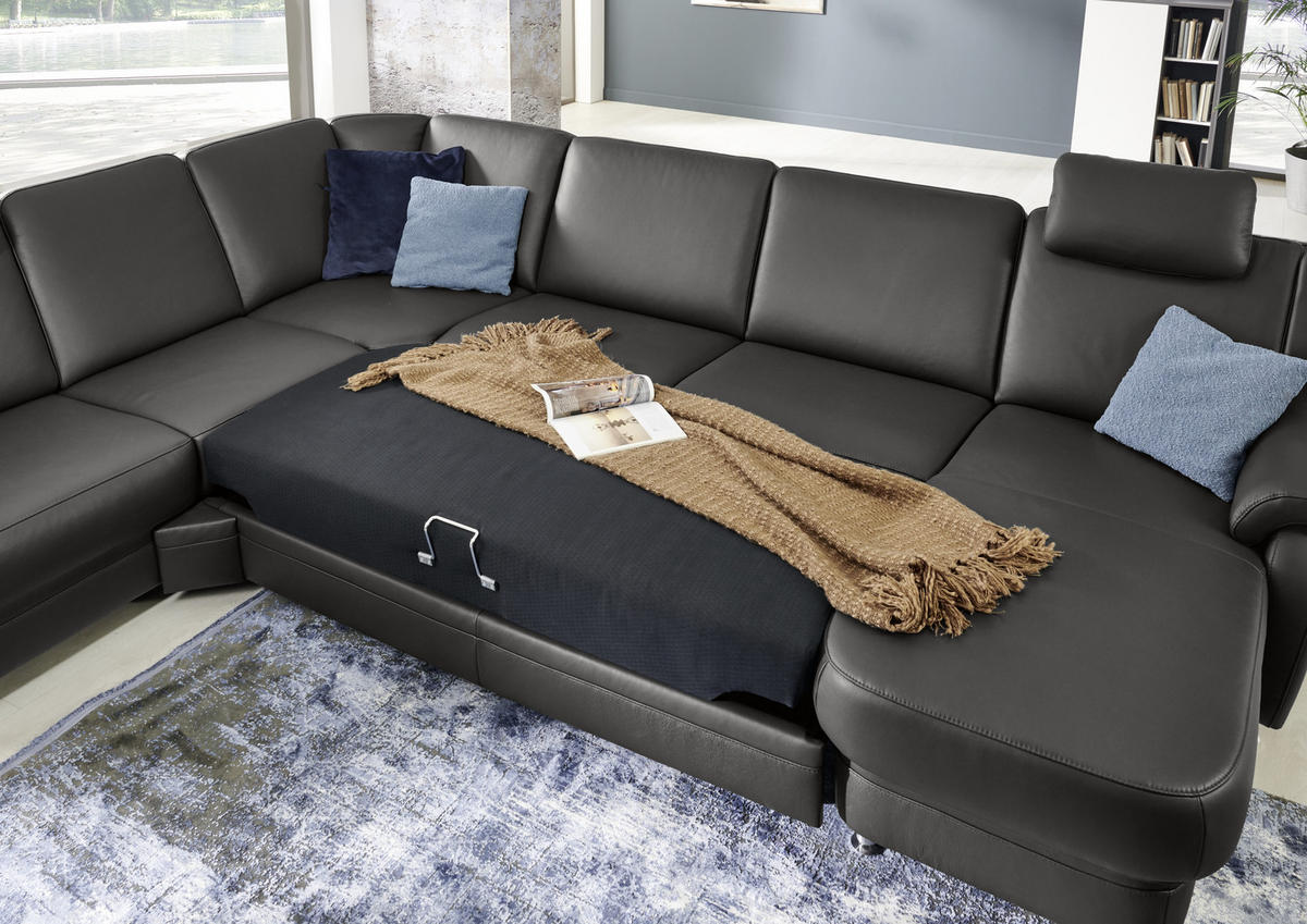 WOHNLANDSCHAFT in Echtleder Anthrazit  - Anthrazit/Alufarben, Konventionell, Leder/Metall (239/329/165cm) - Beldomo Premium