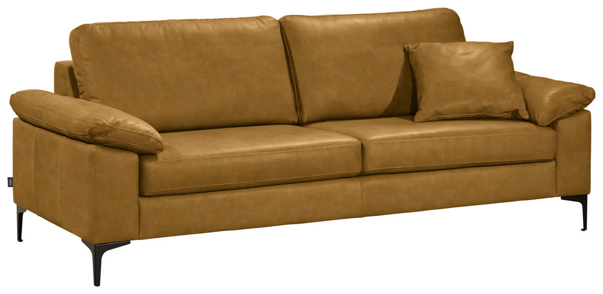 2,5-SITZER  in Echtleder Currygelb   - Currygelb/Schwarz, Design, Leder/Metall (204/83/97cm) - Schöner Wohnen