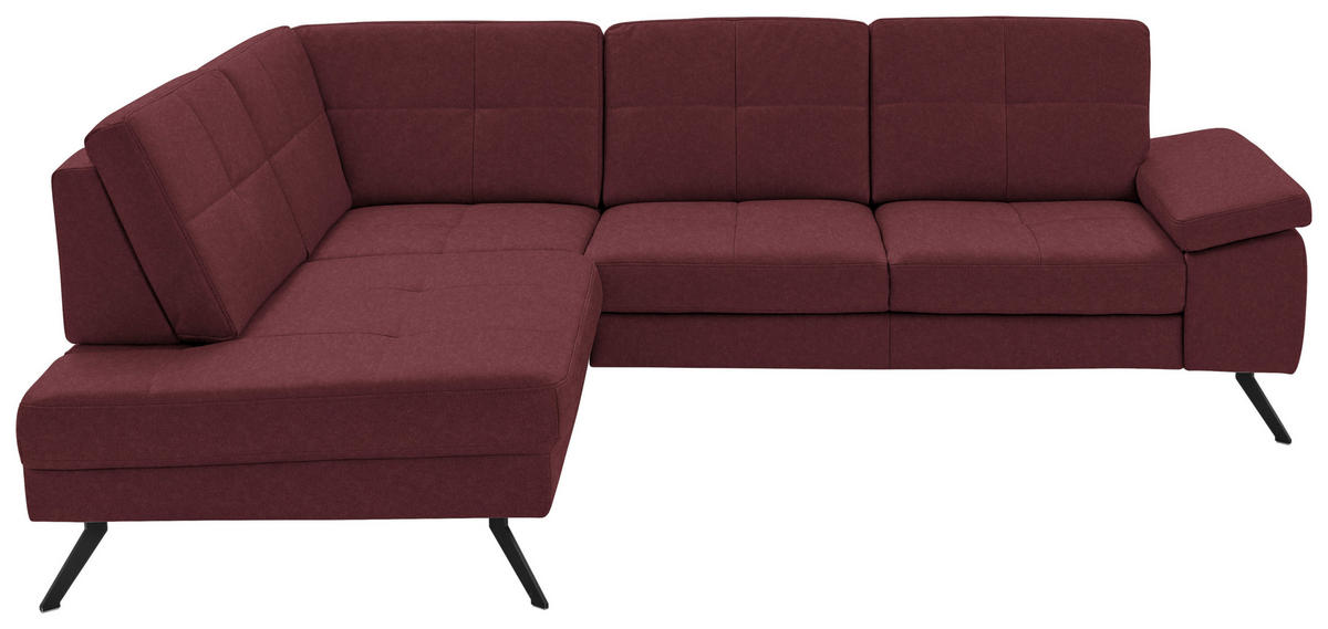 ECKSOFA in Lederlook, Mikrofaser Bordeaux  194/261 cm  - Bordeaux/Schwarz, Design, Textil/Metall (194/261cm) - Beldomo System