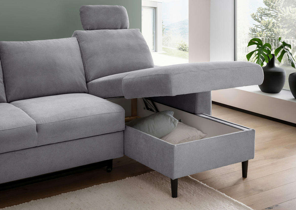 ECKSCHLAFSOFA in Chenille Dunkelgrau  - Dunkelgrau/Schwarz, Modern, Holz/Textil (234/147cm) - Livetastic