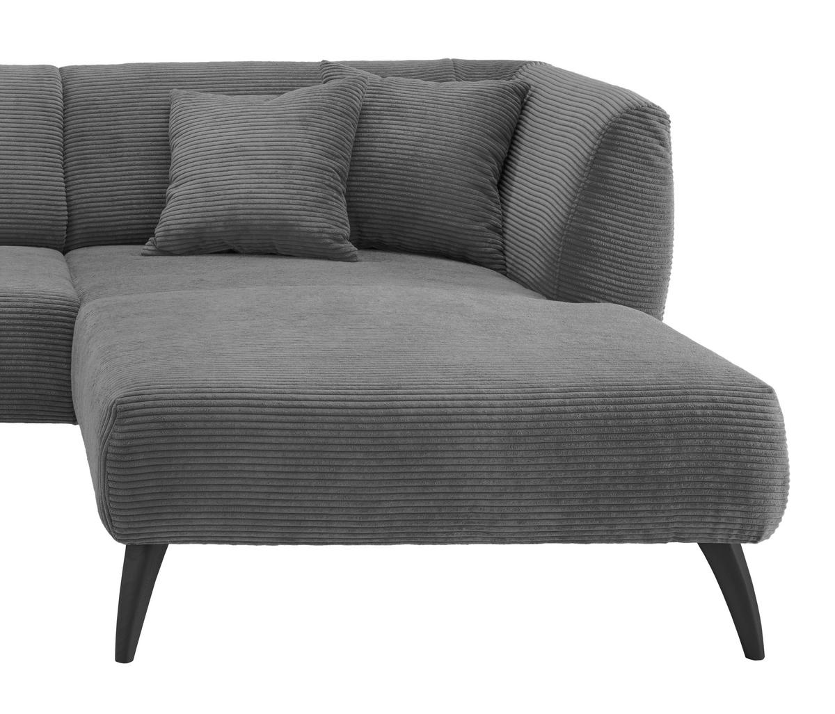 ECKSOFA in Cord Grau  - Schwarz/Grau, Modern, Holz/Textil (264/160cm) - MID.YOU