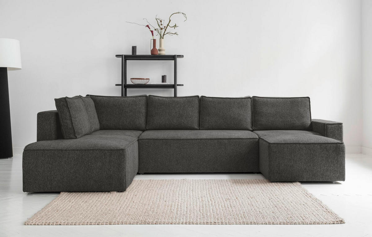 WOHNLANDSCHAFT in Dunkelgrau  - Weiss/Dunkelgrau, Design, Kunststoff/Textil (194/322/156cm) - MID.YOU