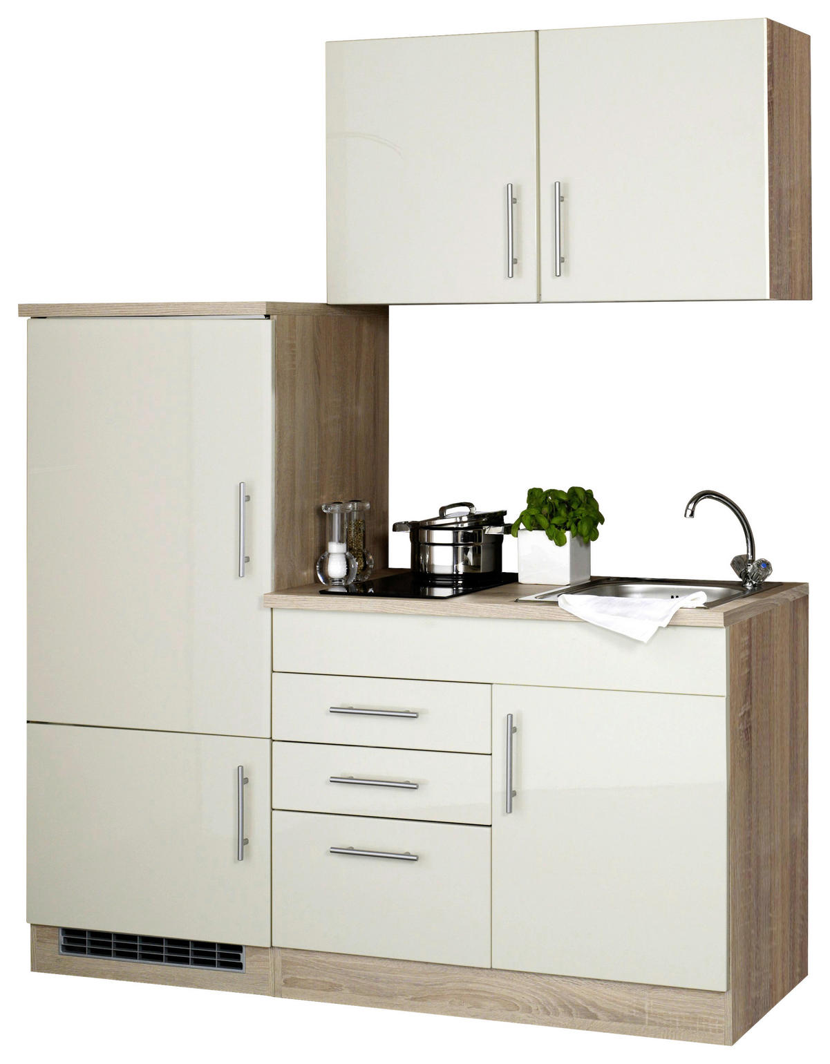 KÜCHENBLOCK 160 cm   in Creme  - Chromfarben/Eichefarben, Modern, Holzwerkstoff/Metall (160cm) - Held