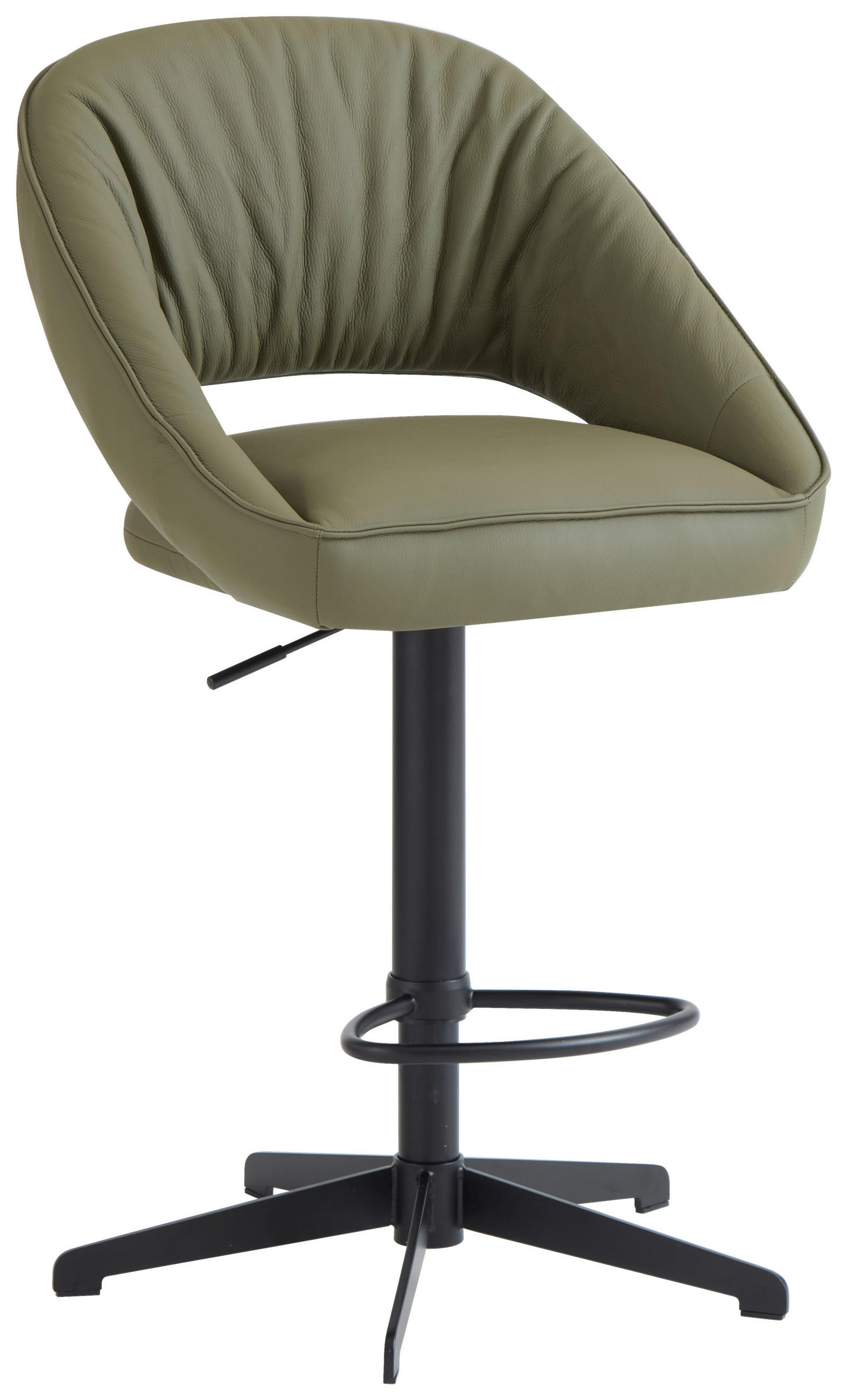 BARHOCKER Echtleder Grün, Schwarz Eisen Sitzfläche 360° drehbar, automatische Rückholfunktion  - Schwarz/Grün, Design, Leder/Metall (56/96-120/59cm) - Dieter Knoll