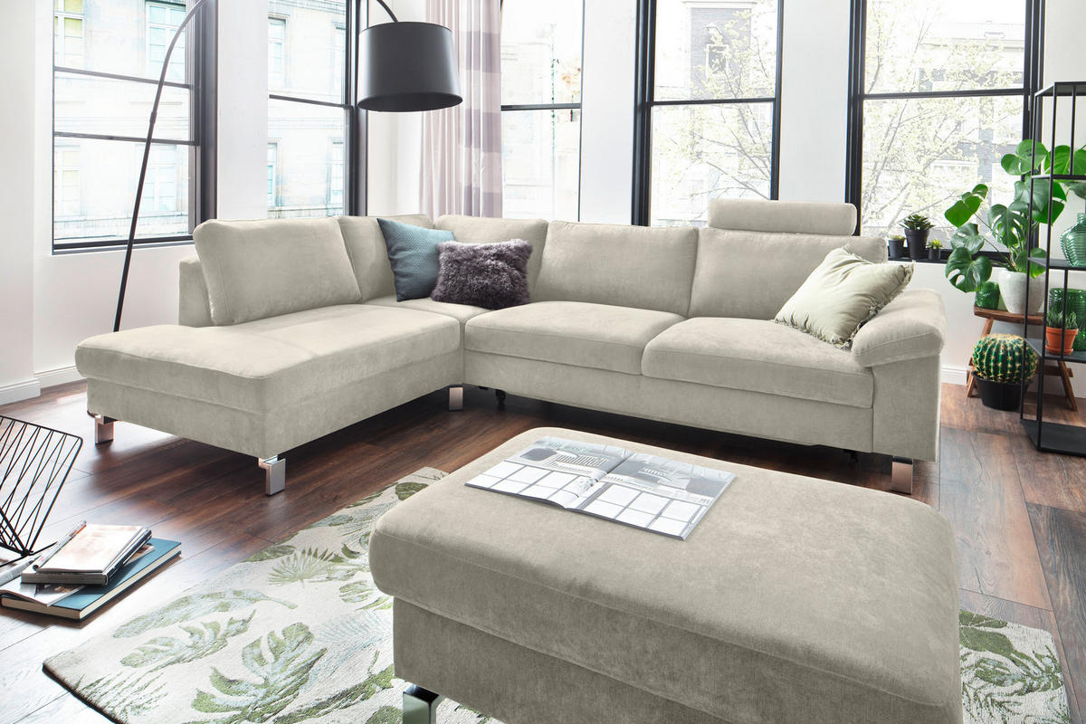 ECKSOFA in Velours Creme  - Chromfarben/Creme, Design, Textil/Metall (200/281cm) - Hom`in