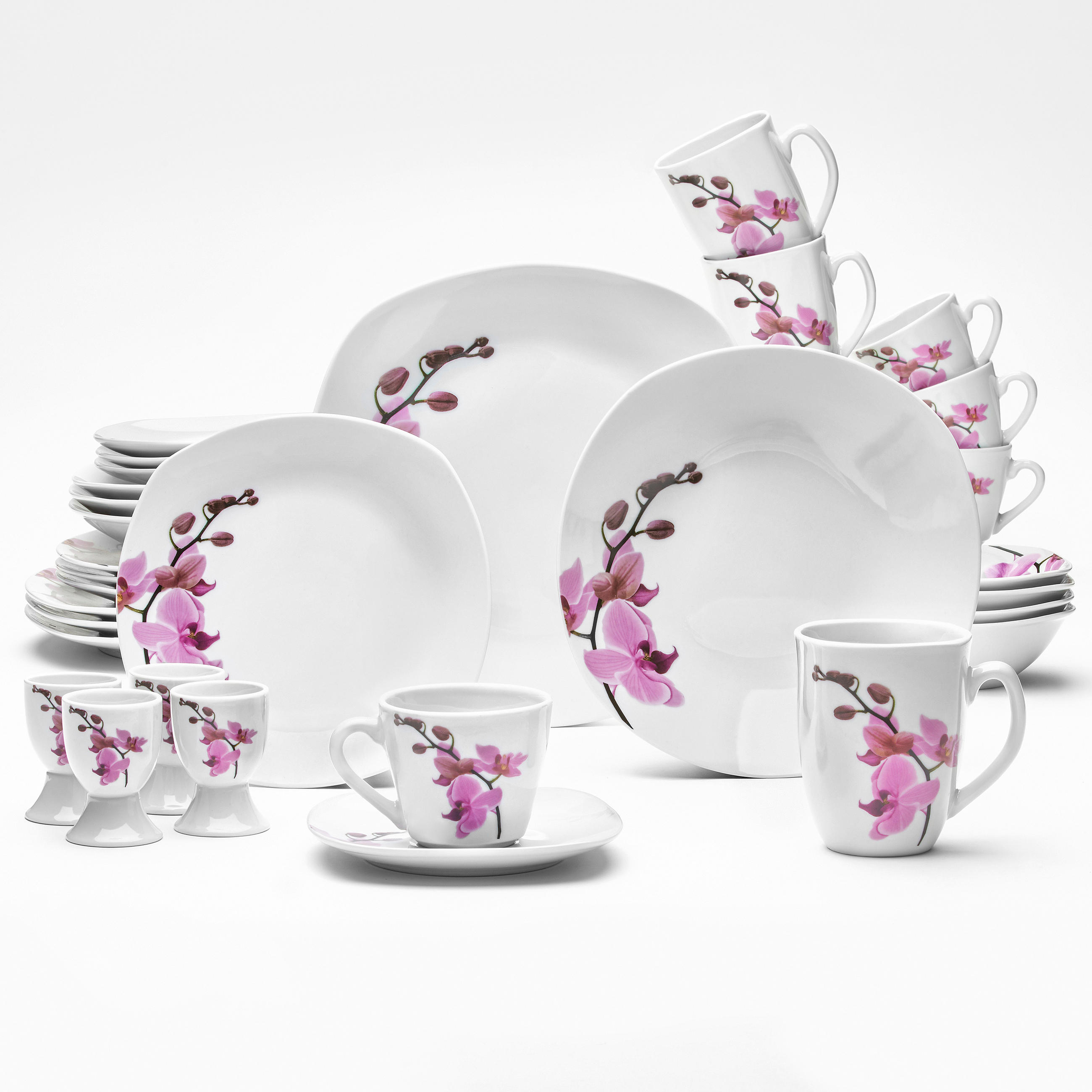 KOMBISERVICE Kyoto 32-teilig  - Weiss/Magenta, Konventionell, Keramik - Van Well