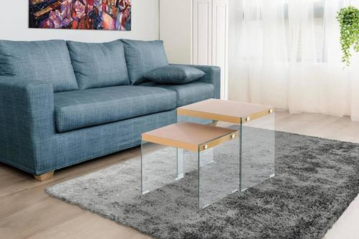 SIDOBORD SET i glas, trämaterial  - klar/guldfärgad, Basics, trämaterial/glas - Kayoom