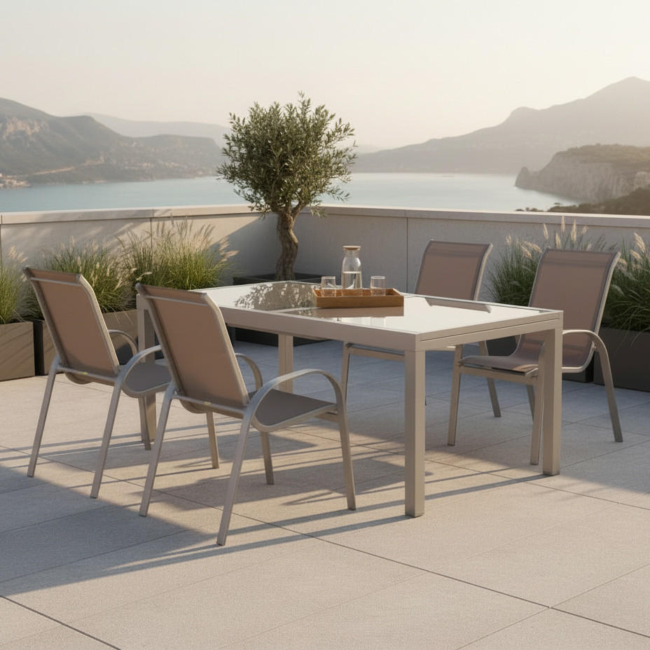 GARTENSET 5-teilig Aluminium 5-teilig  - Taupe/Silberfarben, MODERN, Textil/Metall - Gardenson