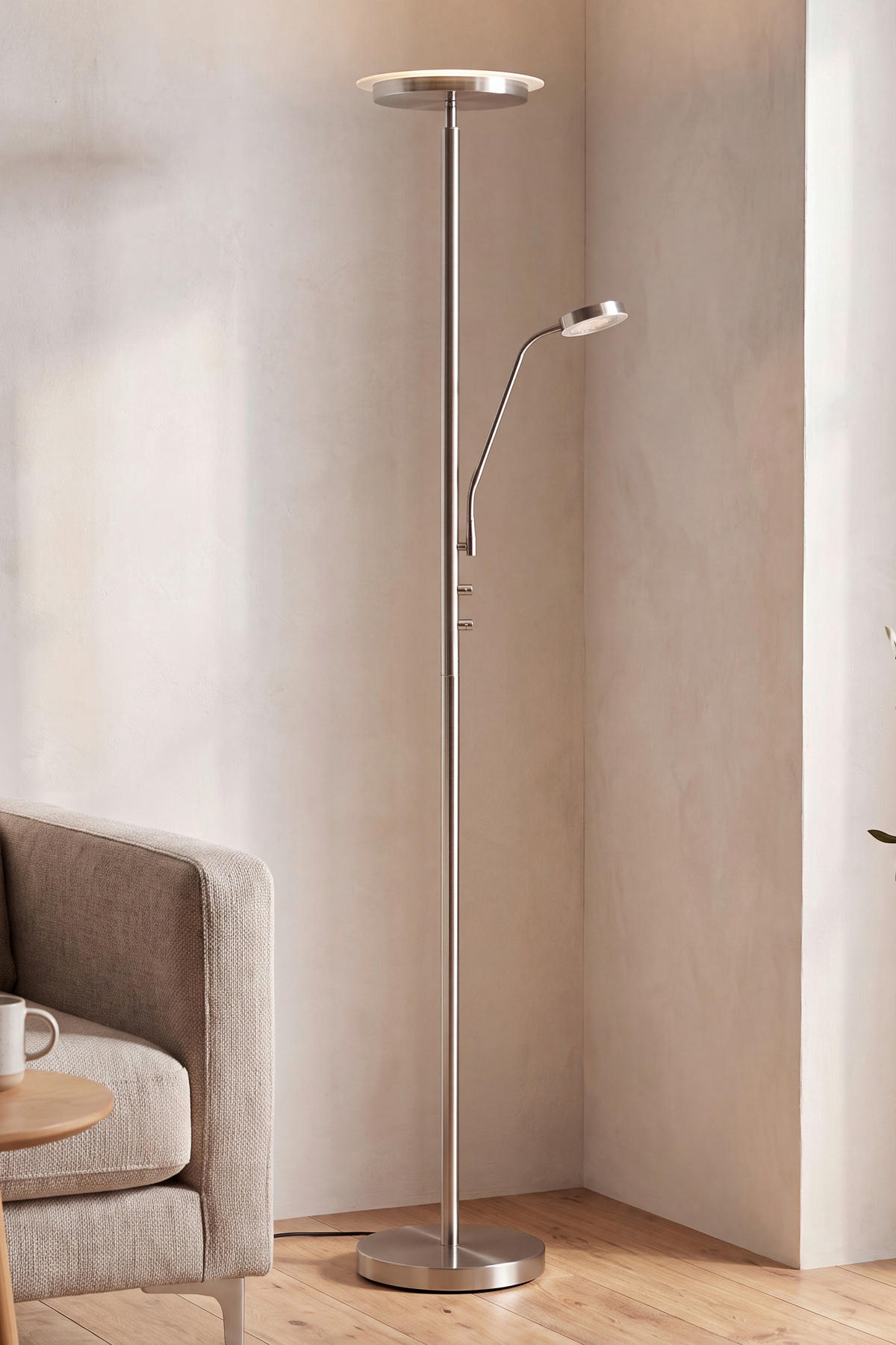 Lampadar Cu Led 26/180 cm    - culoare nichel, Basics, plastic/sticlă (26/180cm) - Novel