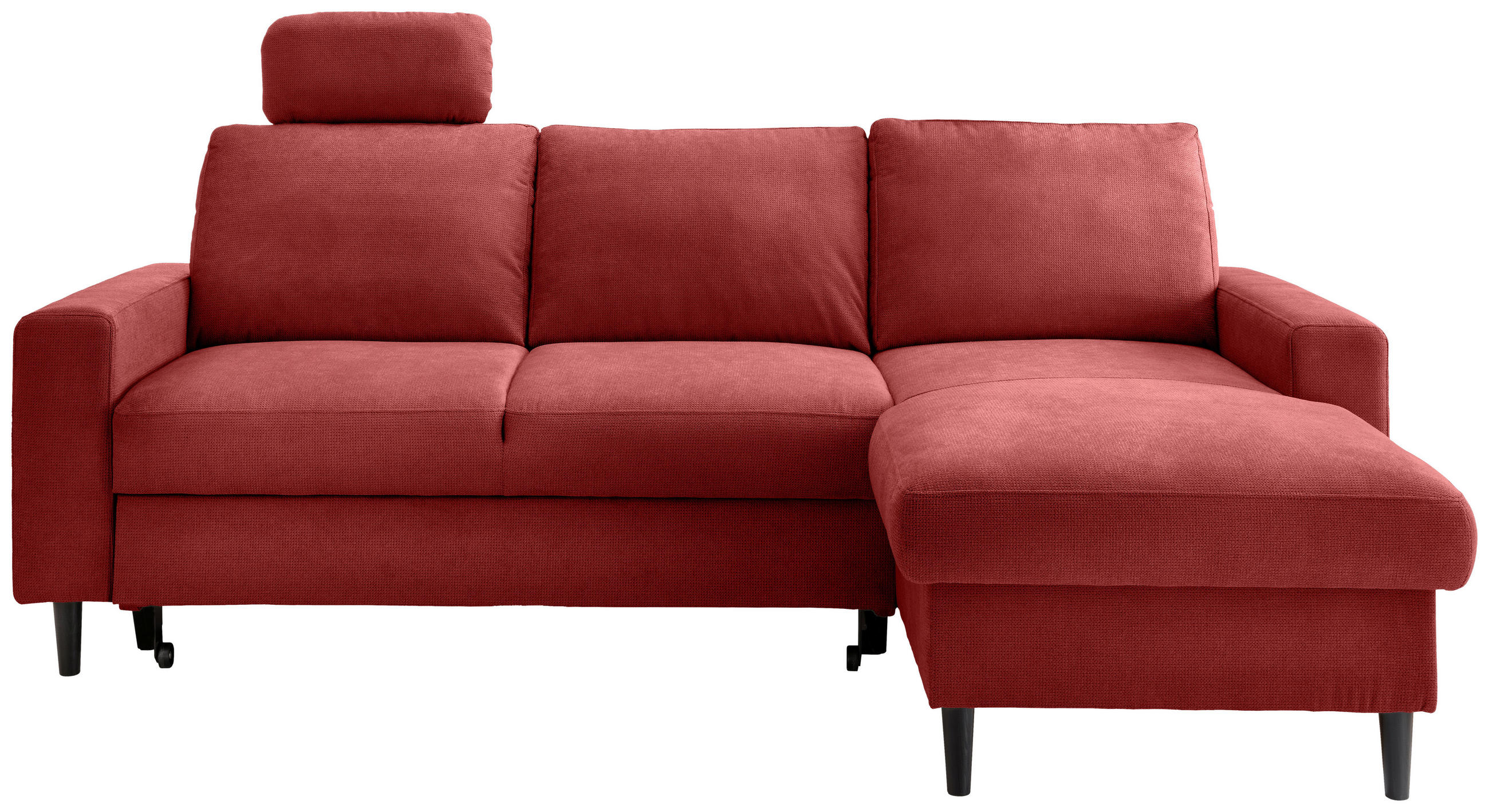 ECKSCHLAFSOFA in Chenille Rot  - Rot/Schwarz, Modern, Holz/Textil (234/147cm) - Livetastic