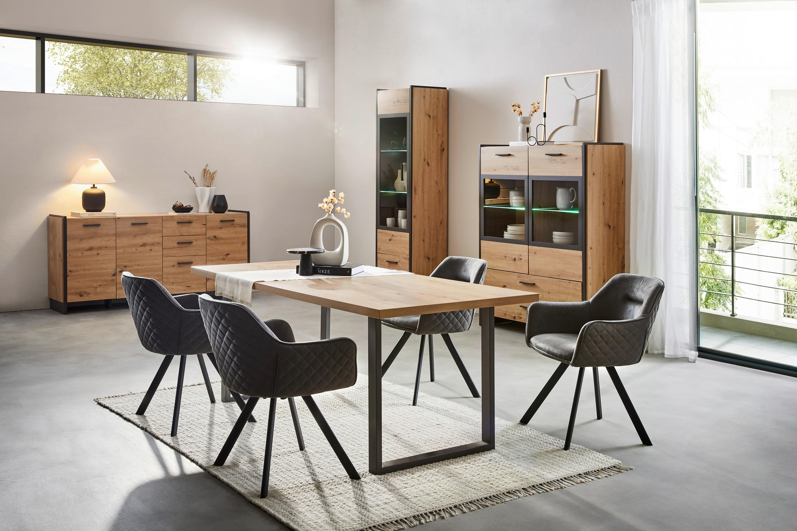 HIGHBOARD  in 117/150/41 cm  - Eiche Artisan/Grau, Design, Glas/Holzwerkstoff (117/150/41cm) - Hom`in