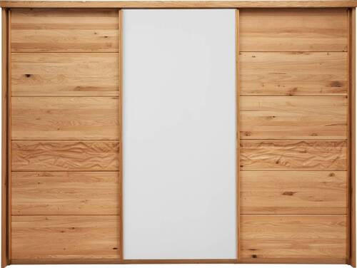 SCHWEBETÜRENSCHRANK 285/216/70 cm 3-türig Weiß, Eichefarben  - Eichefarben/Weiß, KONVENTIONELL, Glas/Holz (285/216/70cm) - Linea Natura