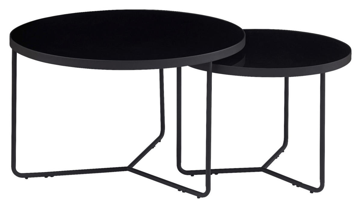 SADA KONFERENČNÍCH STOLKŮ, černá, kov, sklo, 60-80/60-80/44.5-49.5 cm - černá, Design, kov/sklo (60-80/60-80/44.5-49.5cm) - MID.YOU