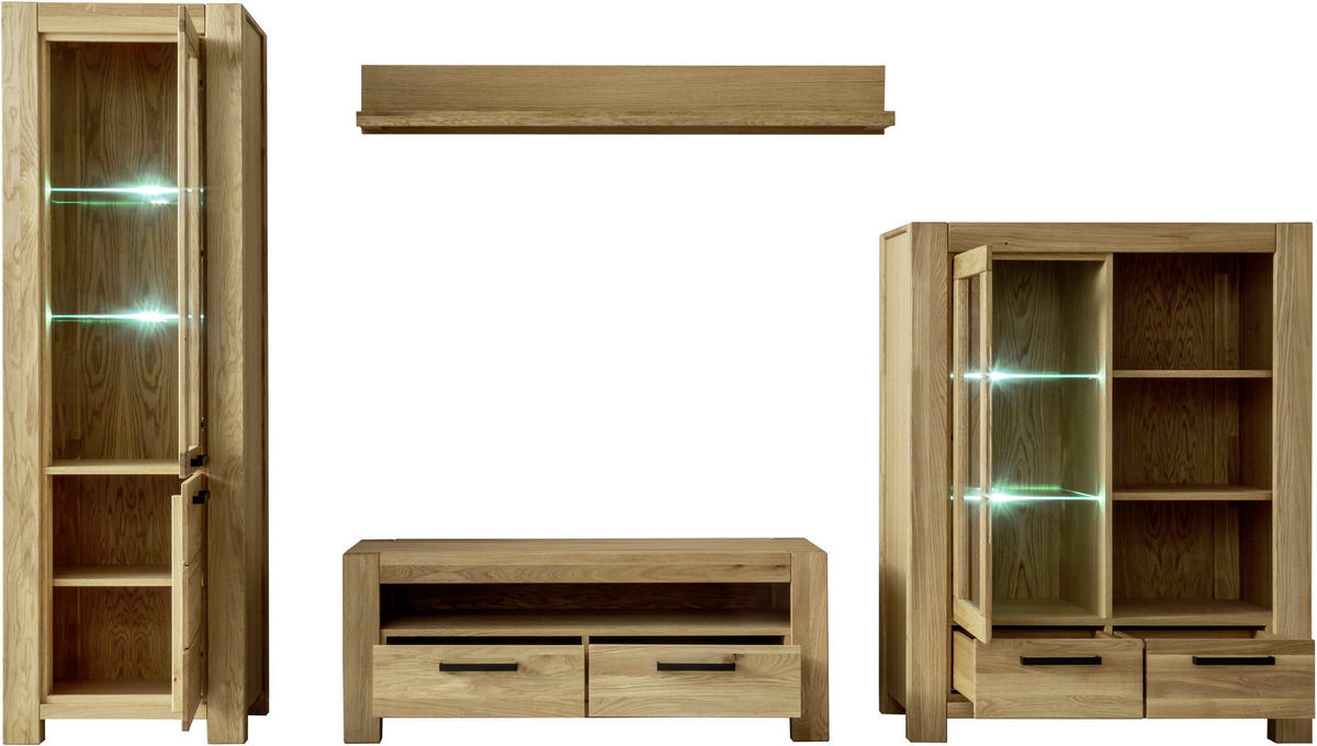WOHNWAND 4-teilig  in Wildeiche  346/199/50 cm  - Wildeiche/Schwarz, Natur, Glas/Holz (346/199/50cm) - Carryhome