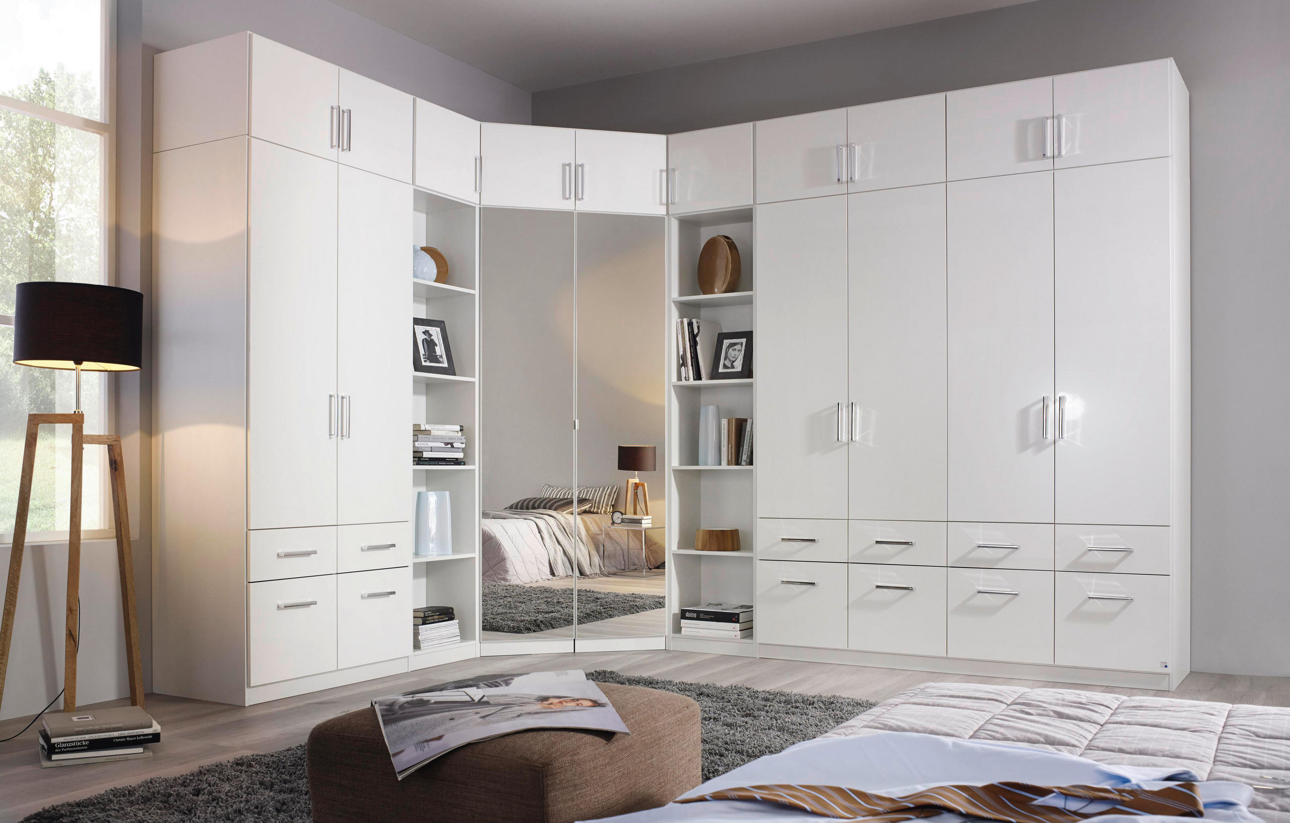 ŠATNÍ SKŘÍŇ S OTOČNÝMI DVEŘMI, bílá, vysoce lesklá bílá, 91/197/54 cm - bílá/barvy hliníku, Design, kompozitní dřevo/plast (91/197/54cm) - Carryhome
