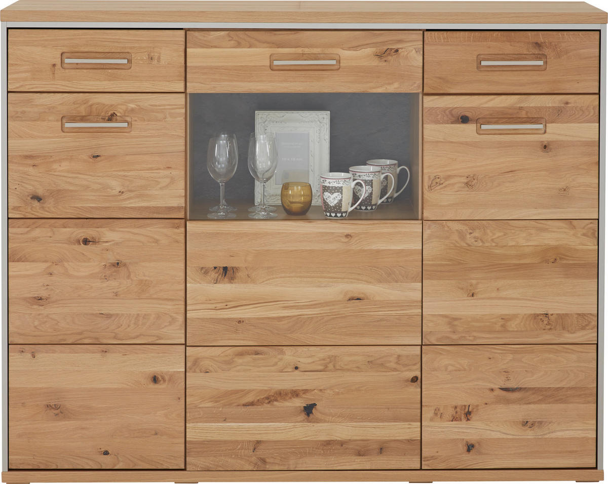 HIGHBOARD  in 154/121/39 cm  - Edelstahlfarben/Eichefarben, Konventionell, Glas/Holz (154/121/39cm) - MID.YOU