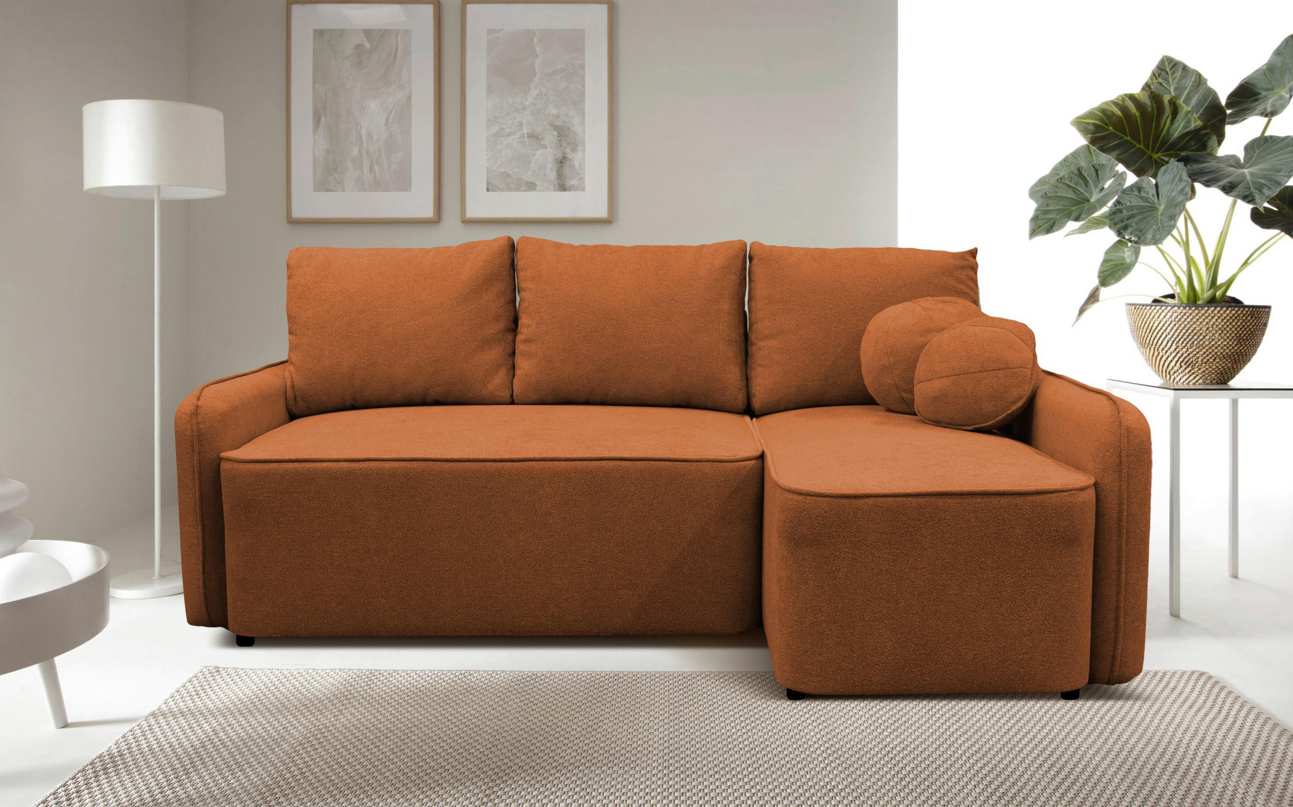 ECKSOFA Rostfarben Struktur, Bouclé  - Rostfarben/Schwarz, Design, Kunststoff/Textil (209/143cm) - MID.YOU