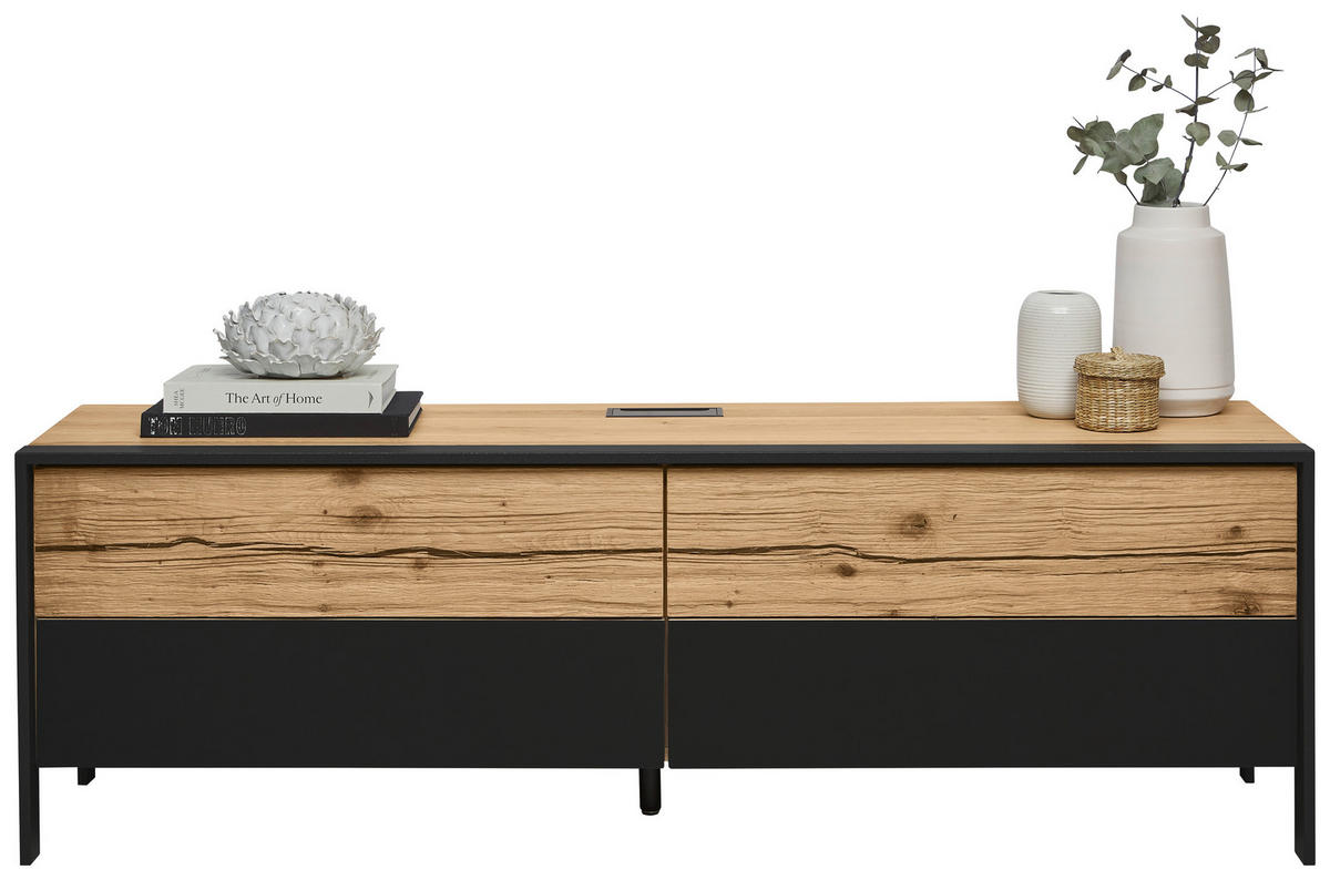 LOWBOARD 164/52,6/44,6 cm  - Eichefarben/Graphitfarben, Natur, Glas/Holz (164/52,6/44,6cm) - Valdera