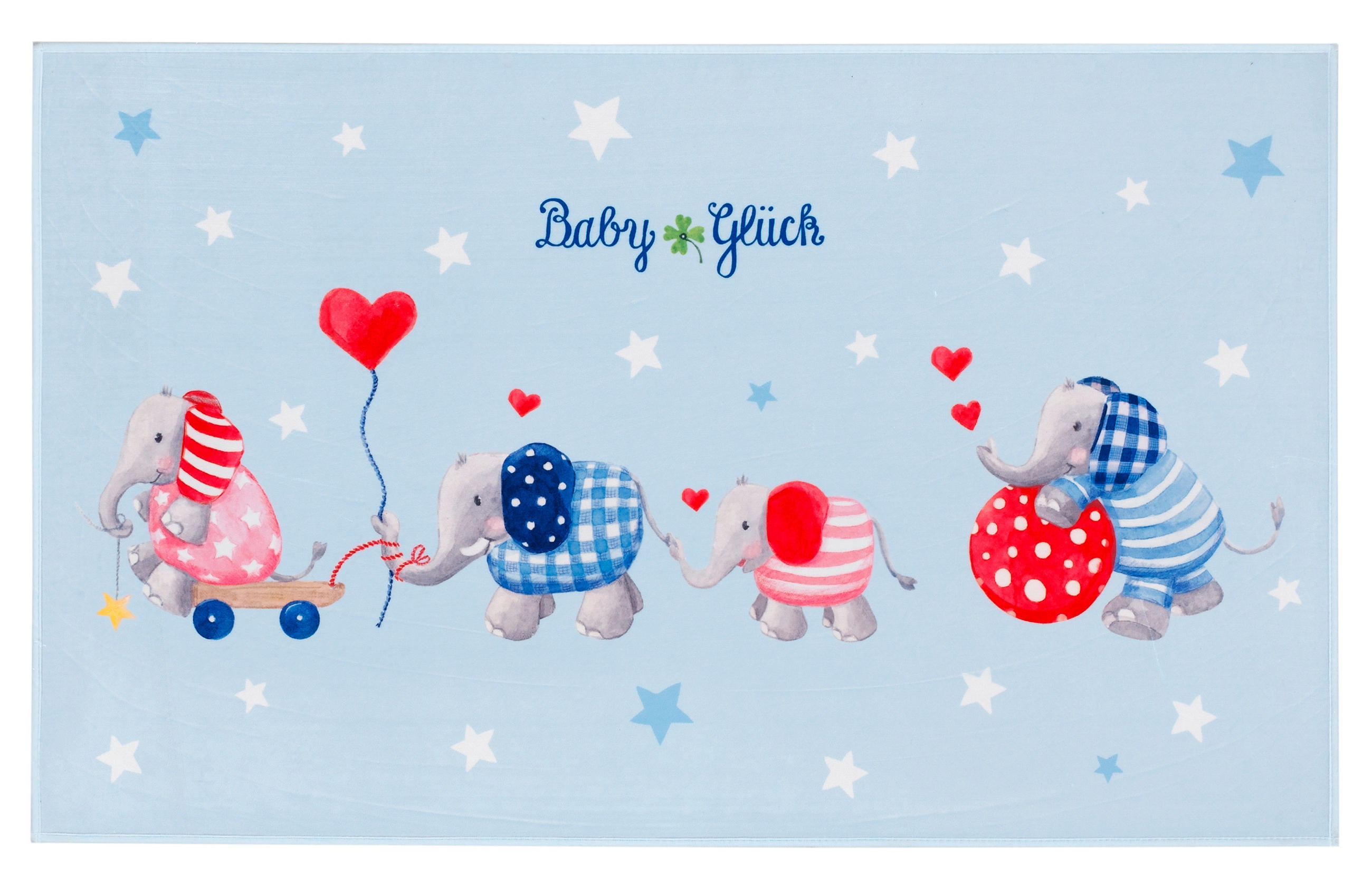 Kinderteppich Elefanten Blau/ Weiß Baby Glück 100x160 Cm