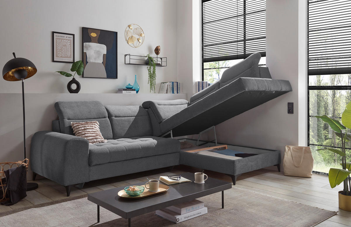 ECKSOFA in Webstoff Anthrazit  - Anthrazit/Schwarz, Konventionell, Kunststoff/Textil (282/200cm) - MID.YOU