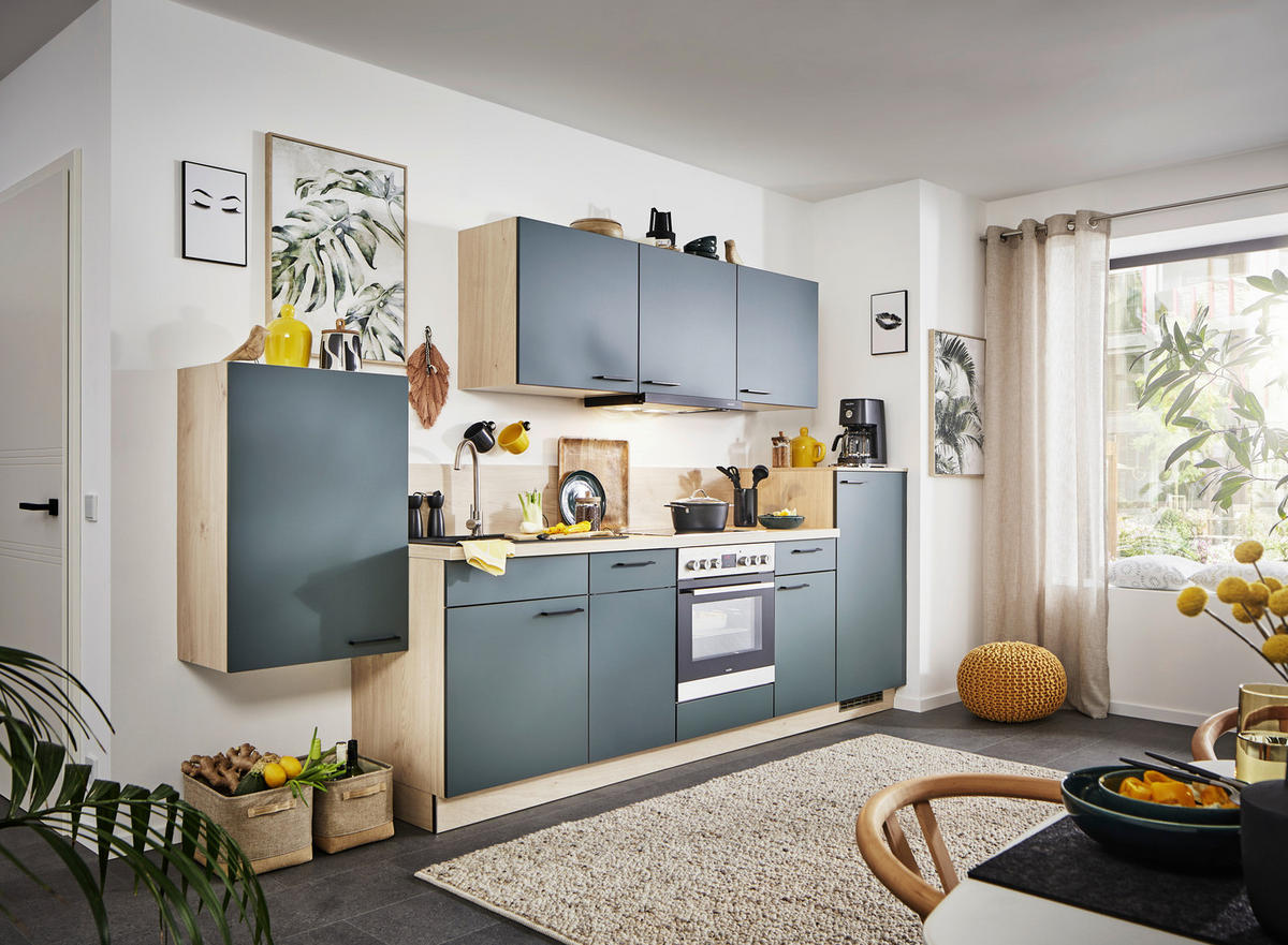 KÜCHENLEERBLOCK 330 cm   in Dunkelgrün, Wildeiche  - Wildeiche/Dunkelgrün, KONVENTIONELL, Holzwerkstoff/Metall (330cm) - Express