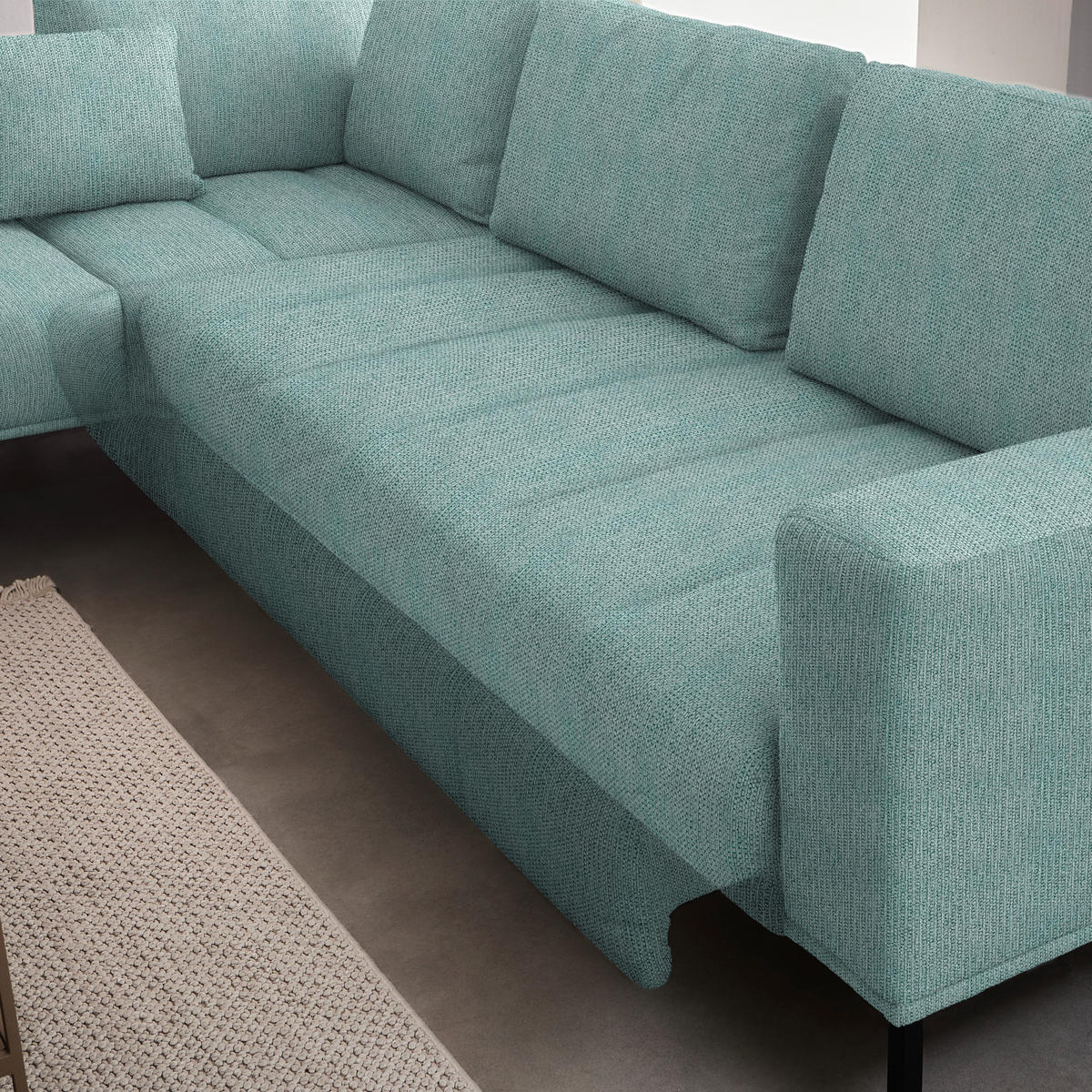 ECKSOFA Flachgewebe Hellblau  - Schwarz/Hellblau, Design, Textil/Metall (270/308cm) - Pure Home Lifestyle