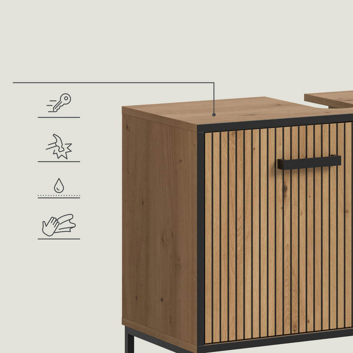 TVÄTTSTÄLLSUNDERSKÅP 80/63/36 cm  - ek Artisan/svart, Trend, metall/trämaterial (80/63/36cm) - MID.YOU