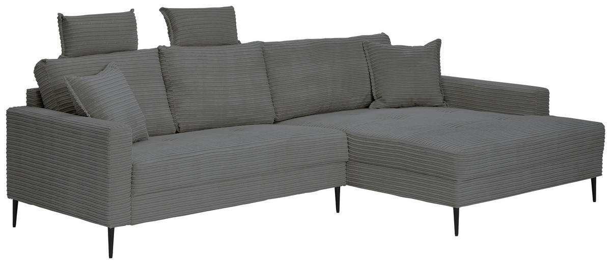 ECKSOFA in Cord Grau  276/173 cm  - Schwarz/Grau, KONVENTIONELL, Textil/Metall (276/173cm) - Carryhome