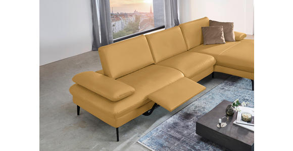 ECKSOFA in Echtleder Gelb 325/157 cm - Gelb/Schwarz, Design, Leder/Metall (325/157cm) - Dieter Knoll