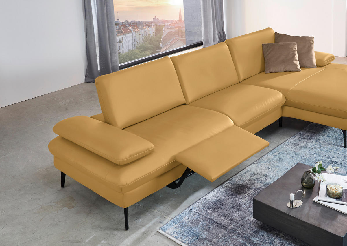 ECKSOFA in Echtleder Gelb  - Gelb/Schwarz, Design, Leder/Metall (325/157cm) - Dieter Knoll