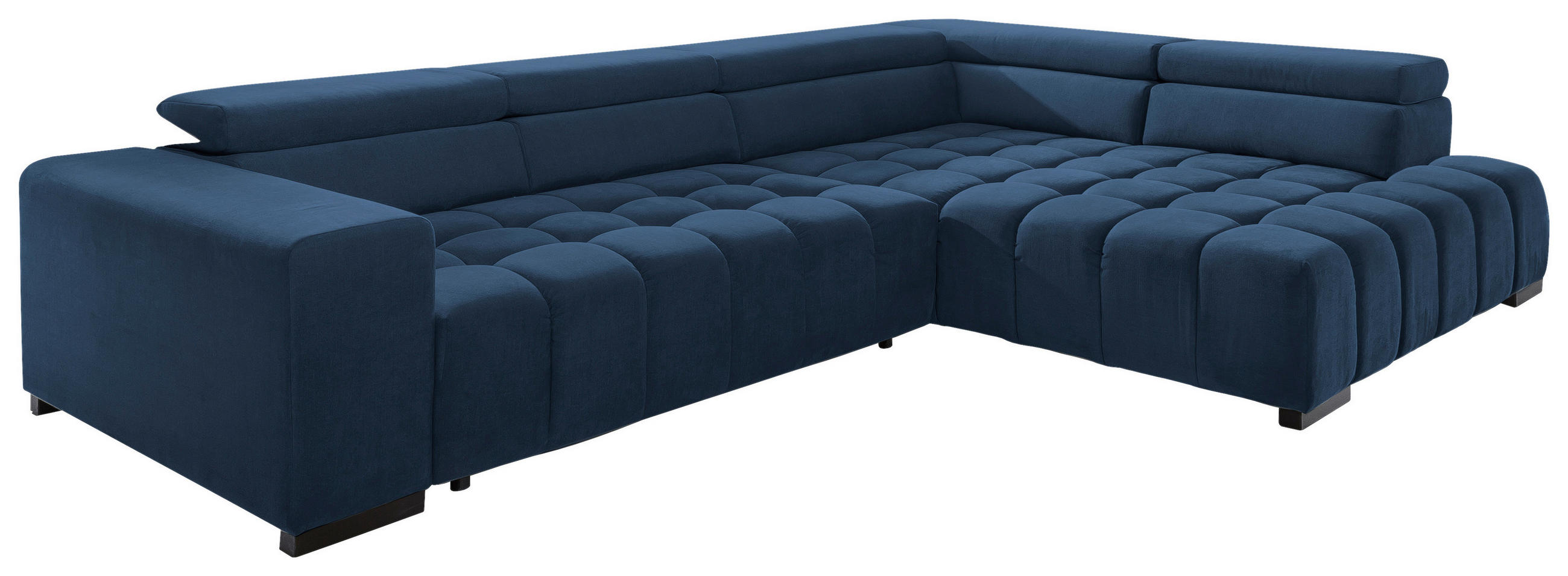 ECKSCHLAFSOFA Blau Velours  - Blau/Schwarz, Design, Holz/Textil (307/201cm) - Livetastic