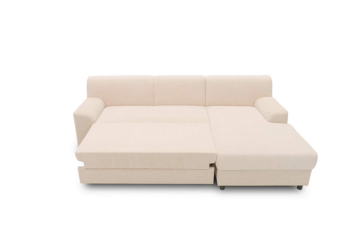 ECKSCHLAFSOFA  CAPRI 2 Creme Cord  - Creme/Schwarz, Basics, Kunststoff/Textil (241/146cm) - MID.YOU
